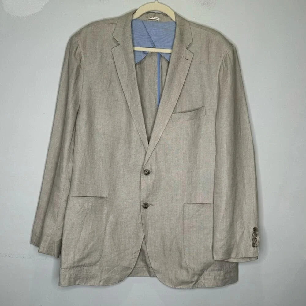 Peter Millar 100% Linen Summer Two Button Blazer‎ Suit Jacket Beige XL